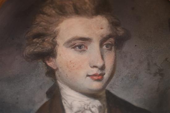 Attributed to Daniel Gardner (1750-1805) Portrait of a young man, inscribed verso Earl of Essex 10 x 8.25in.